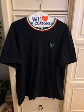 Sergio Tacchini Black Tee with Green Trim Logo